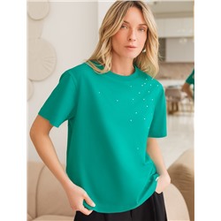 Футболка из премиального хлопка с принтом стразами