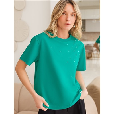 Футболка из премиального хлопка с принтом стразами