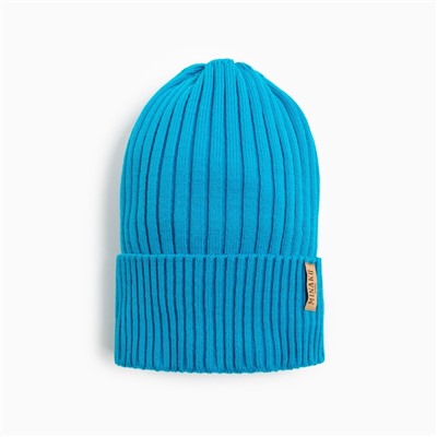 Шапка детская MINAKU с отворотом, размер 52-56, бирюзовая