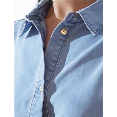 Длинное платье-рубашка с поясом и разрезами из джинсового лиоцелла