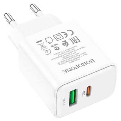 Адаптер Сетевой Borofone BA67A PD QC3.0 USB 3A/20W (white)