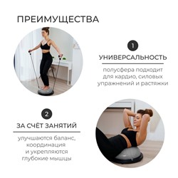 Полусфера BOSU гимнастическая ONLYTOP, массажная, с насосом, 46×20 см, серая