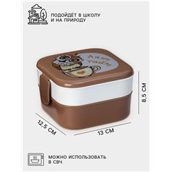Ланч-бокс в школу IDEA «Совы», 2 отделения, 800 мл, 12.5×13×8.5 см, пластик, коричневый
