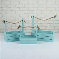 УЦЕНКА Набор кашпо деревянных 3 в 1 (29×18×33.5; 25.5×15×30; 20×12×23) «Аром», серо-голубой 1096263