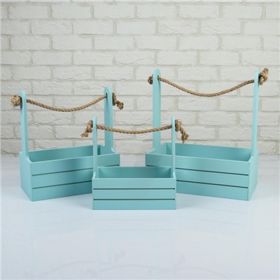 УЦЕНКА Набор кашпо деревянных 3 в 1 (29×18×33.5; 25.5×15×30; 20×12×23) «Аром», серо-голубой 1096263