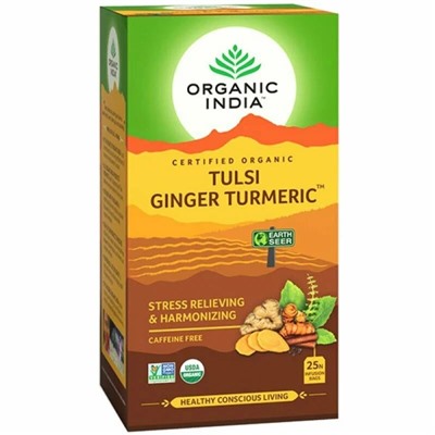 Organic India Tulsi Ginger Turmeric Tea / Органик Индия Чай Тулси, Имбирь, Куркума 25 Чайные пакетики