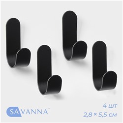 Крючки самоклеящиеся SAVANNA Black Loft, 4 шт., металл, 2.8×5.5×1.8 см, чёрные