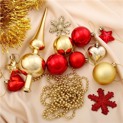 Ёлочные игрушки «Праздник», новогодние, набор 50 шт.: наконечник, мишура бусы, игрушки