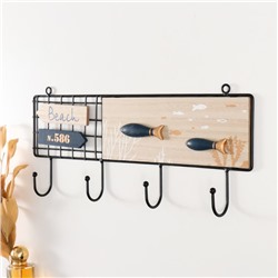 Настенные крючки декоративные «Синие рыбки», дерево, металл, 40.2×4×17.7 см