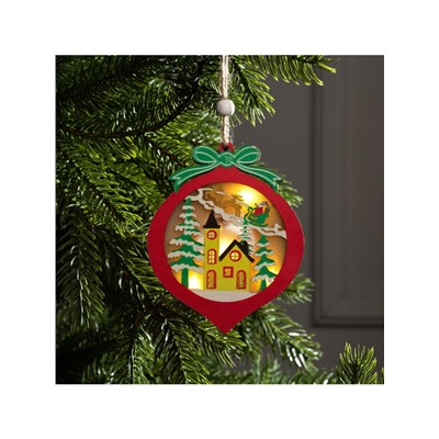 Ёлочная игрушка «Новогодний шар», 10×10×1 см, 3 LED, от батареек, свечение тёплое белое