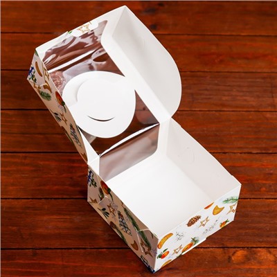 Коробка под бенто - торт с окном «Мандарины и звезды», 14×14×8 см