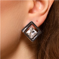 Серьги бижутерия квадраты с крупным камнем, вставка: фианиты, цвет: прозрачный, арт.101.273