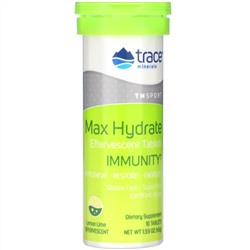 Trace Minerals Research, Max Hydrate Immunity, шипучие таблетки, со вкусом лимона и лайма, 45 г (1,59 унции)
