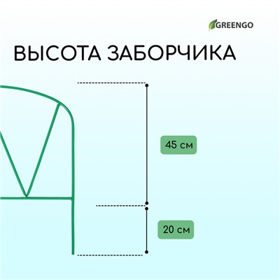 Ограждение декоративное, 65×325 см, 5 секций, металл, зелёное, «Арена», Greengo