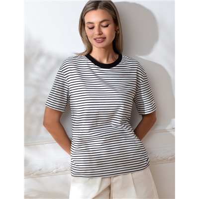 Свободная футболка в полоску из премиального хлопка с эластаном