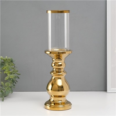 Подсвечник на 1 свечу «Алберо», керамика, стекло, d=7.5 см, золото, 9.5×9.5×35 см