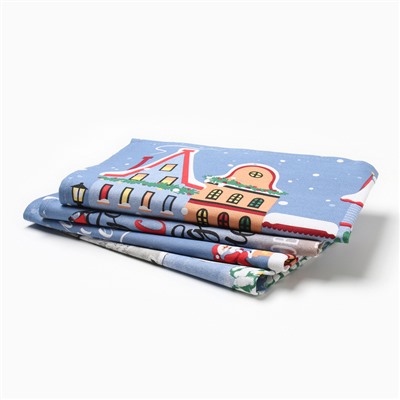 Набор новогодних кухонных полотенец «Доляна» Время чудес 35×60 см-4 штуки, 100% хлопок