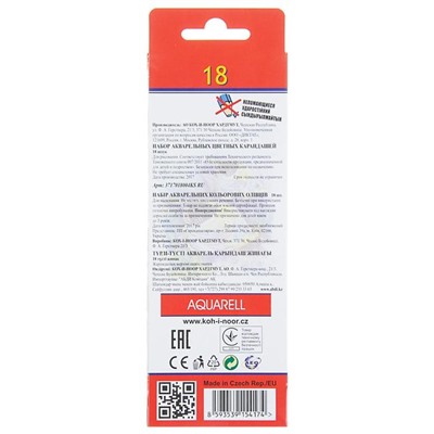 Карандаши цветные акварельные 18 цветов Koh-I-Noor 3717 «Рыбки», картонная упаковка, европодвес