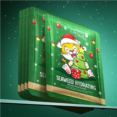 Тканевая маска для лица с морскими водорослями Новогодняя ТИГРЕНОК Sadoer