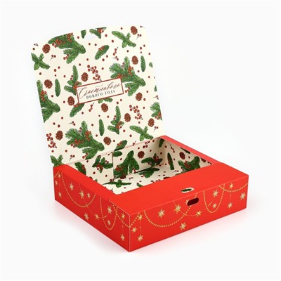 Коробка подарочная новогодняя складная двухсторонняя «С Новым годом», 20×18×5 см