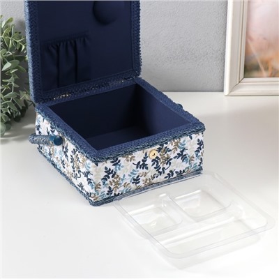 Шкатулка для рукоделия и шитья «Лиственные веточки», хранение ниток, иголок, мелочи, 20×20×11 см