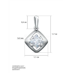 Подвеска из серебра с фианитом родированная - Ромб 925 пробы S3180741010р