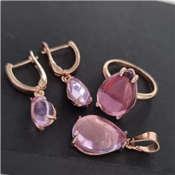 Комплект ювелирная бижутерия коллекция  "Дубай" серьги, кулон и кольцо 19 р, покрытие: позолота, вставка: пластик, цвет: сиреневый, арт.215.420-19