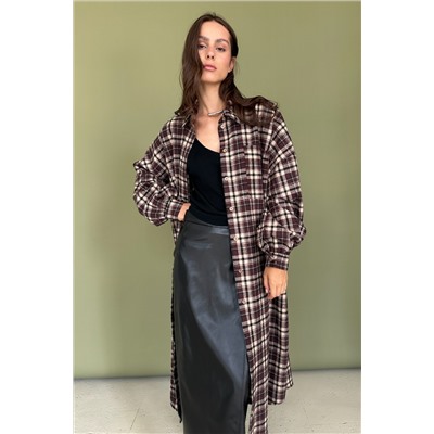 Рубашка удлиненная  AUTUMN046/04/Бордовый, белый