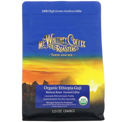 Mt. Whitney Coffee Roasters, органический Эфиопия Гуджи, средней обжарки, молотый кофе, 340 г (12 унций)