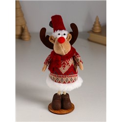 Фигурка «Лосик в вязаной шубе с узорами, в колпаке с колокольчиком», 7×6.5×19 см