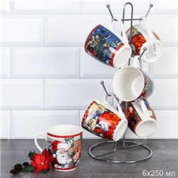 Кружка 6 штук на металлстенде 250 мл Новый год / 28038 Кружка новогодняя