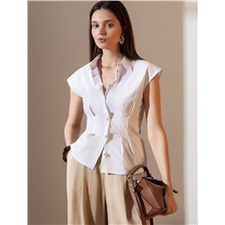 Блузка приталенного кроя с коротким рукавом из легкого хлопкового поплина c эластаном