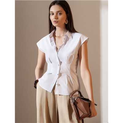 Блузка приталенного кроя с коротким рукавом из легкого хлопкового поплина c эластаном