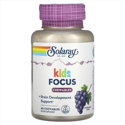 Solaray, Focus, для детей, вкус винограда , 60 жевательных таблеток