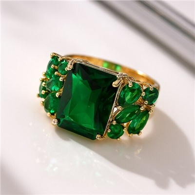 Кольцо 17 р ювелирная бижутерия коллекция "Дубай", покрытие позолота, вставка: фианиты, цвет: изумрудный, арт.313.350-17