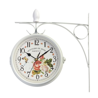 Часы настенные интерьерные «Розы», двусторонние, на подвесе, плавный ход, 40×32 см, циферблат d=17 см, от батареек 2хАА