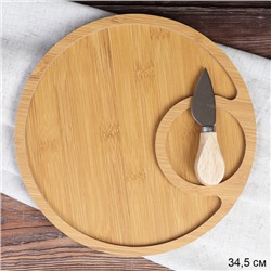 Доска разделочная и нож для сыра 35 см / WE-509 /уп 48/ дерево/ 2 СОРТ