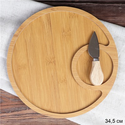 Доска разделочная и нож для сыра 35 см / WE-509 /уп 48/ дерево/ 2 СОРТ