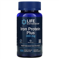 Life Extension, Iron Protein Plus, 300 мг, 100 вегетарианских капсул