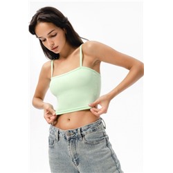 Кроп F-топ-бандо-3 спортивный домашний на тонких бретельках (Светло-салатовый)