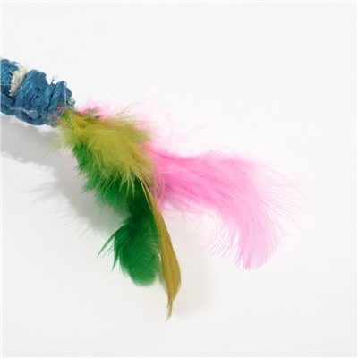 Дразнилка для кошек «Двойной пушок», с шариком и сизалевой обмоткой, 32 см, синяя/белая