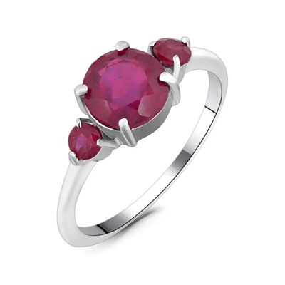 Кольцо, 1 рубин корунд круг 7 мм/1.98 ct , 2 рубин корунд 3 мм/0.32 ct, Пиллон