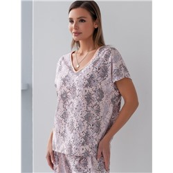 Свободная футболка с V-вырезом и цельнокроеным рукавом из 100% хлопка с принтом