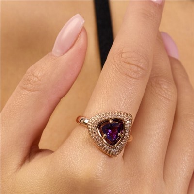 Комплект ювелирной бижутерии коллекция "Дубай" серьги и кольцо 20 р покрытие позолота, вставка: фианиты и цирконы, цвет: фиолетовый и прозрачный, арт.215.617-20