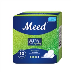 Прокладки женские гигиенические Meed УльтраПлюсТопДрай (ULTRA PLUS Top Dry), с крылышками в индивидуальной упаковке, 10 шт. У-12С