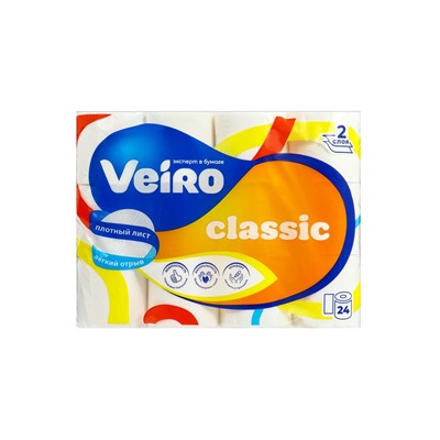 Туалетная бумага Linia VEIRO Classic, белая, 2 слойная, 24 шт.