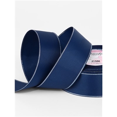 Лента репсовая, с серебряным люрексом, 40 мм, 23±1 м, тёмно-синяя №038