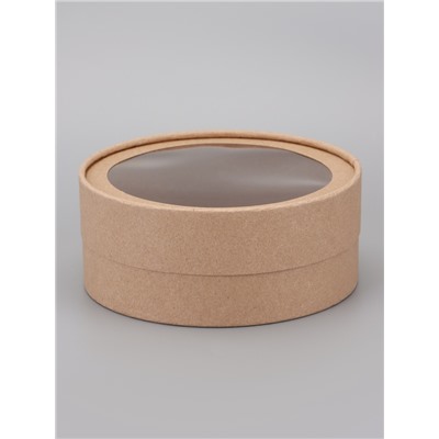 Набор круглых подарочных коробок, завальцованные с окном, крафт, набор 8 шт., 15×6 см