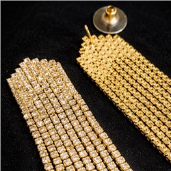 Серьги длинные висячие со стразами "Вечерние", цвет: золотистый и прозрачный, арт.012.059