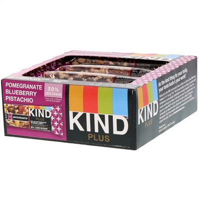KIND Bars, Батончики Plus, гранат, фисташки, черника + антиоксиданты, 12 батончиков, 1,4 унции (40 г) каждый